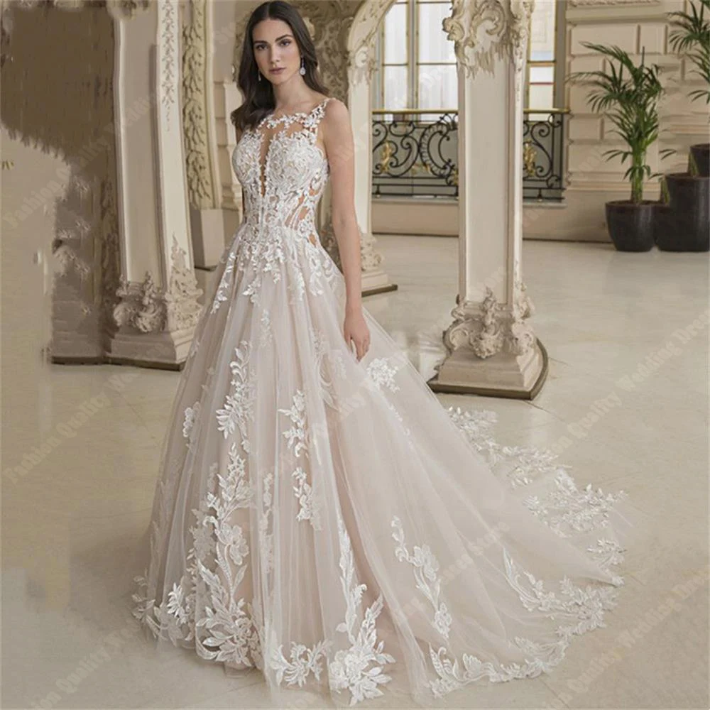 Elegante wunderschöne Frauen Brautkleider Wisch länge Prinzessin Brautkleider formale handgemachte Spitze Aufkleber Party Vestidos de Novia