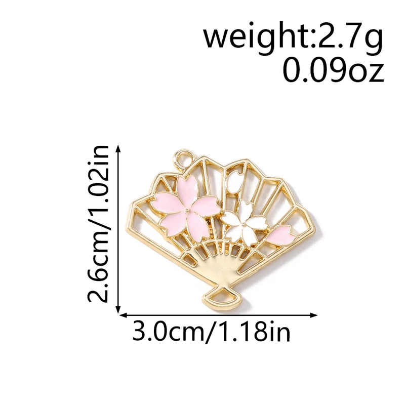 10 Stück 30 x 26 mm niedliche Emaille-Blumen-Fächer-Charms-Verbindungsanhänger für selbstgemachte Halsketten, Ohrringe, Schmuckherstellung, Zubehör – Detail 1