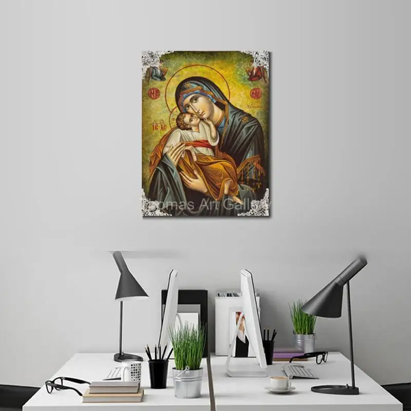 Theotokos Virgin Mary Icon HD Canvas Print Panagia Greek Orthodox Byzantine Mother of God Large Wall Art for Religous Home Decor