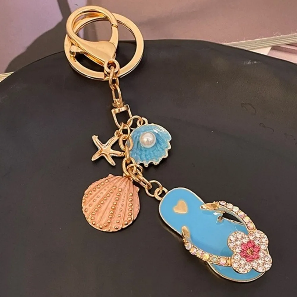 

Cute Slipper Key Chain Flip Flops Four Leaf Clover Sea Beach Pendants Charms Personality Starfish Shell Keyring Summer