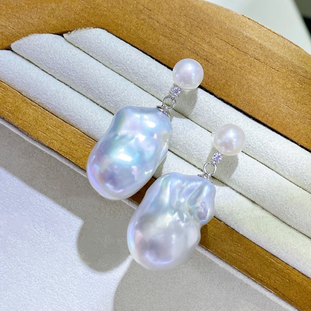 

A Must-Have for Baroque Jewelry Lovers Double Pearl Beads Earrings Unique Pair 925 Sterling Silver Stud Earrings for Women Gift