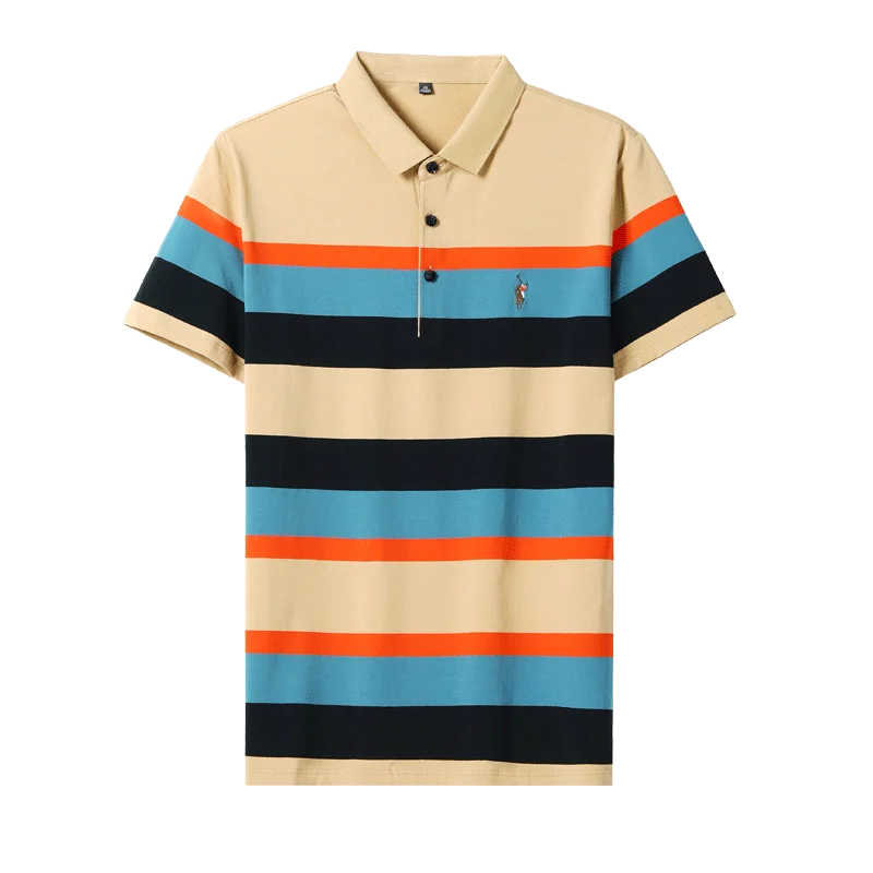 Brand Embroidery Men\'s Polo Shirts Golf Shirt 2024 Summer Striped Button Clothing Business Male Streetwear Short Sleeved T-shirt