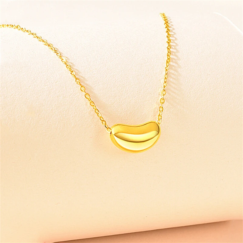 Genuine 999 Pure Real Gold 24K Bean Pendant Necklace Fine Jewelry For Woman Classic Gift Birthday Present