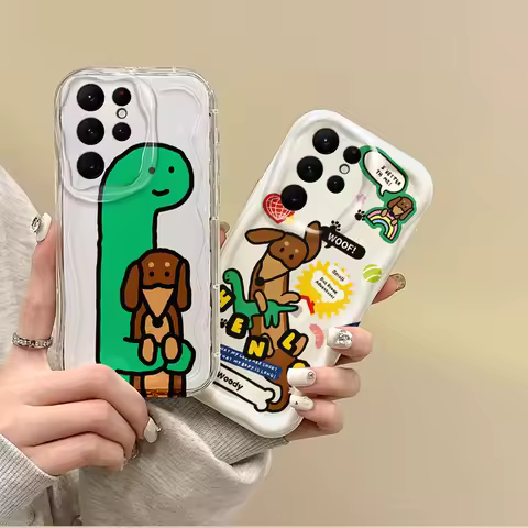 Funny Little Dinosaur Cartoon Phone Case For Samsung Galaxy S25 S24 S23 S22 Ultra Plus S24 FE A73 A72 A55 A54 TPU Non-Slip Cover