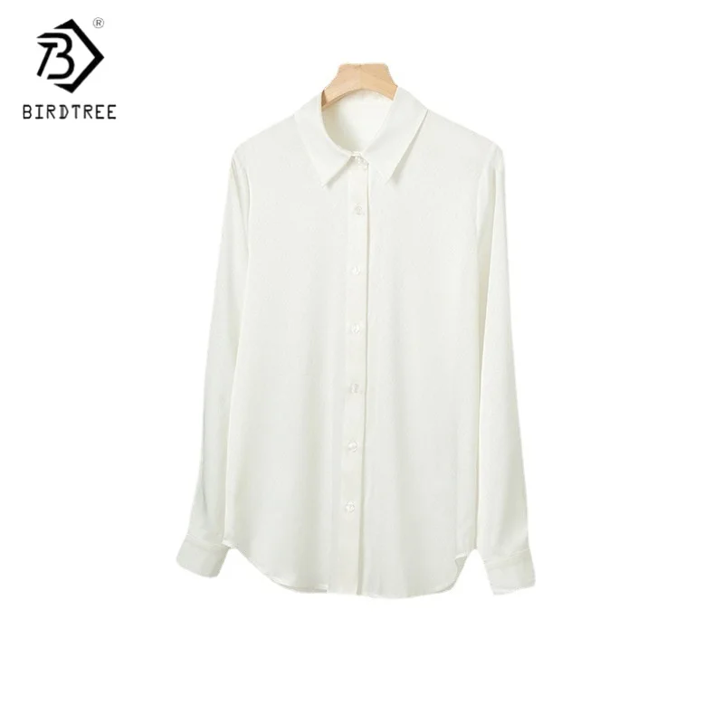 

Birdtree,19MM 93% Silk 7% Spandex Solid Blouse,Women's Plain Satin Lapel Shirt,Single Breasted Tops,2025 New T5D703JF