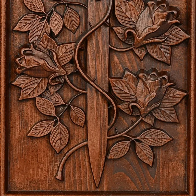 Vintage Solid Wood Carved Rose and Sword Wall Photo Frame Home Living Decoration Ornaments - view 5