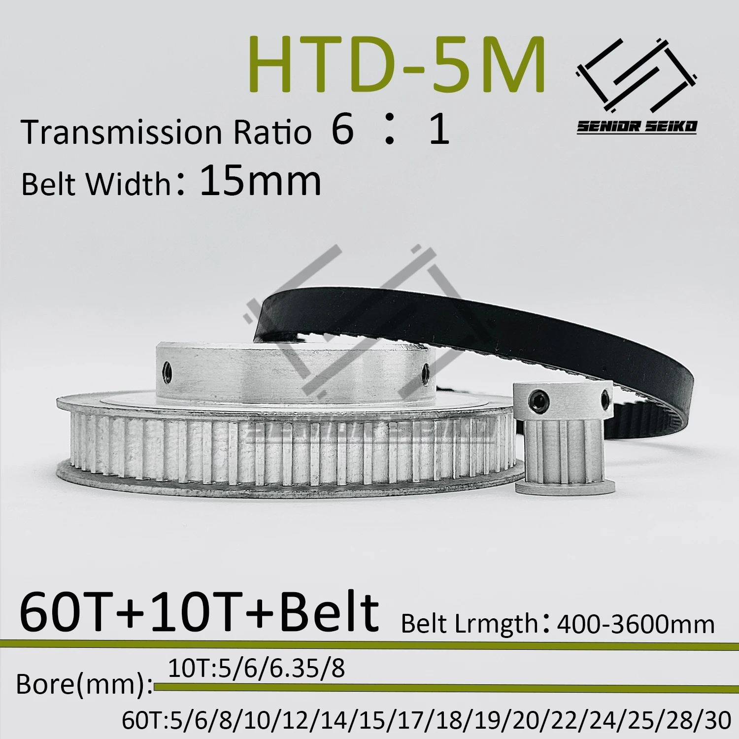 HTD5M 60Teeth 10T Timing Pulley Belt Set Belt Width 15mm Bore 5~30mm Reduction 6:1 Deceleration 5M Pulley Kit Synchronous Wheel