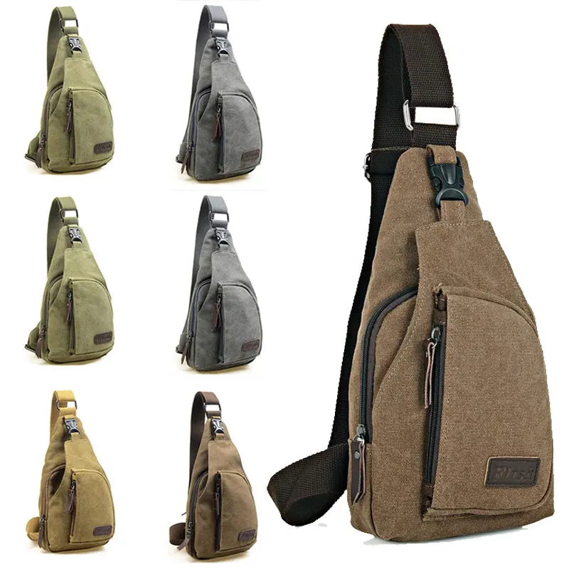 2024 Brand New Men Vintage Canvas Leather Satchel Shoulder Sling Chest Pack Multifunctional Outdoor Small Shoulder Bag