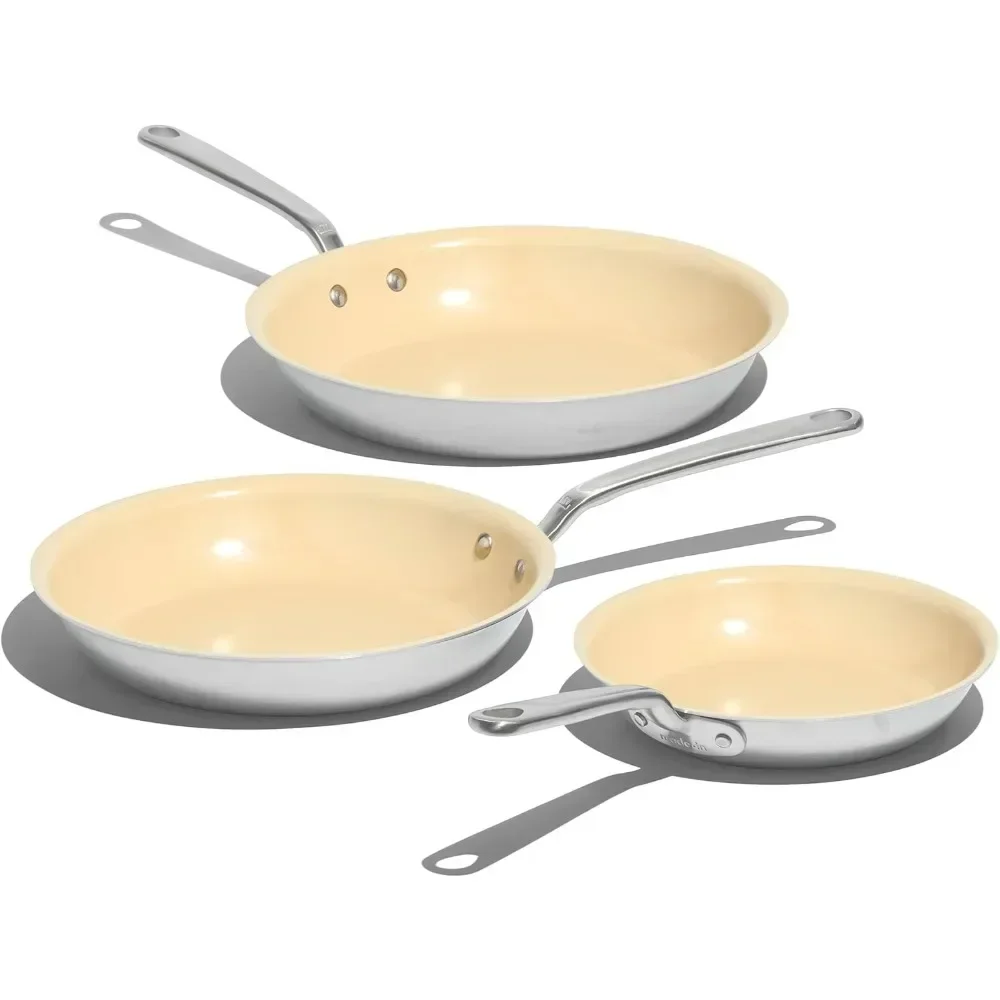 CookwareNonstick Ceramic Frying Pan Set - 5 Ply Stainless Clad - Professional Cookware