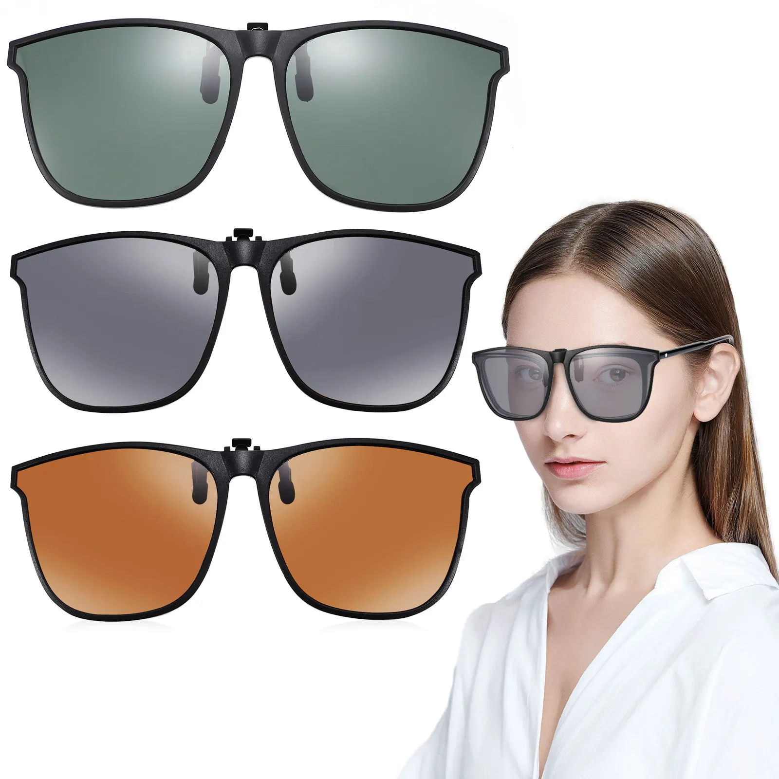 

3 пары поляризованных очков с клипсами, большие безрамные солнцезащитные очки с антибликовым покрытием, откидные, надеваются поверх обычных очков, унисекс, легкие