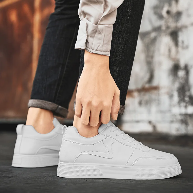 أحذية رياضية بيضاء كاجوال ومتعددة الاستخدامات للرجال على الطراز الكوري، أحذية جلدية بنعل سميك للطلاب، أحذية عصرية #3