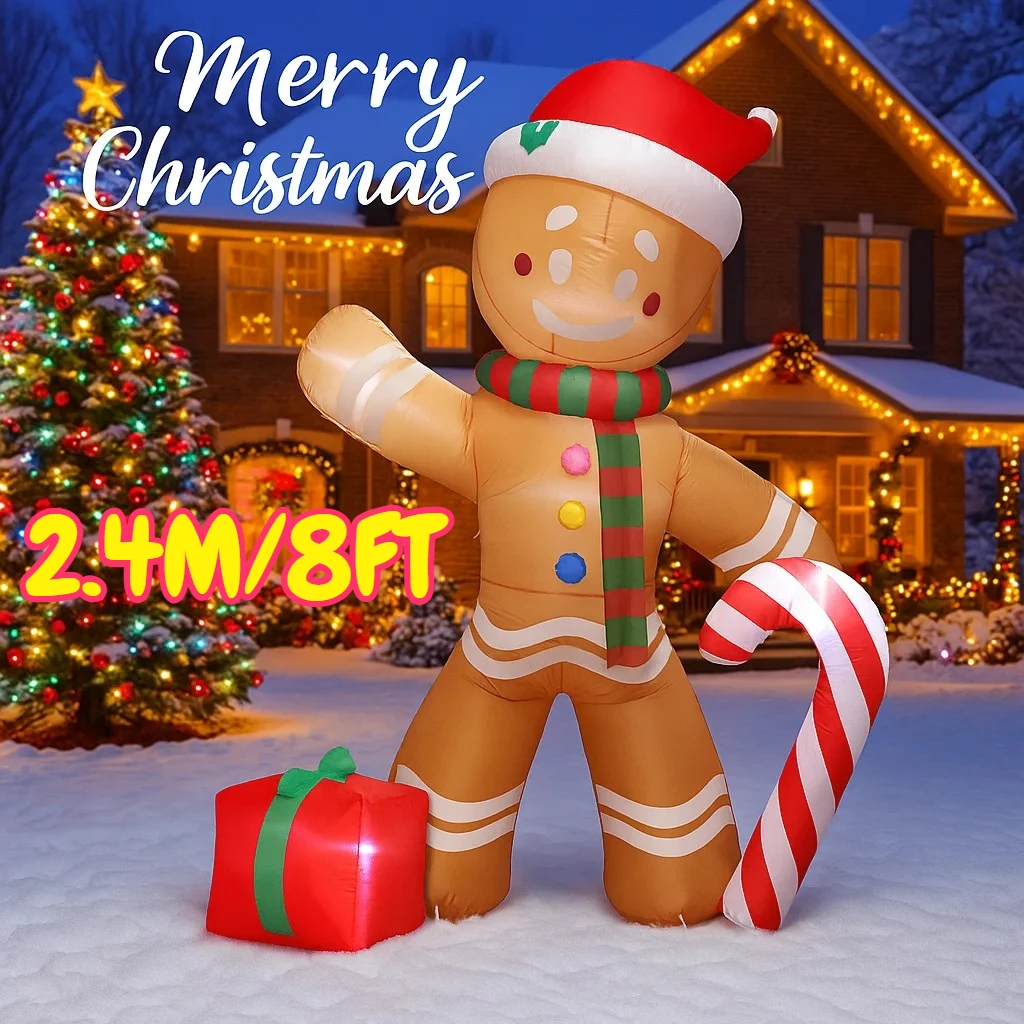 

2.4M/8FT Gingerbread Man Candy Cane Christmas Decorations With LED Lights Yard Xmas Ornaments Decor DIY Christmas Blow Up Decor