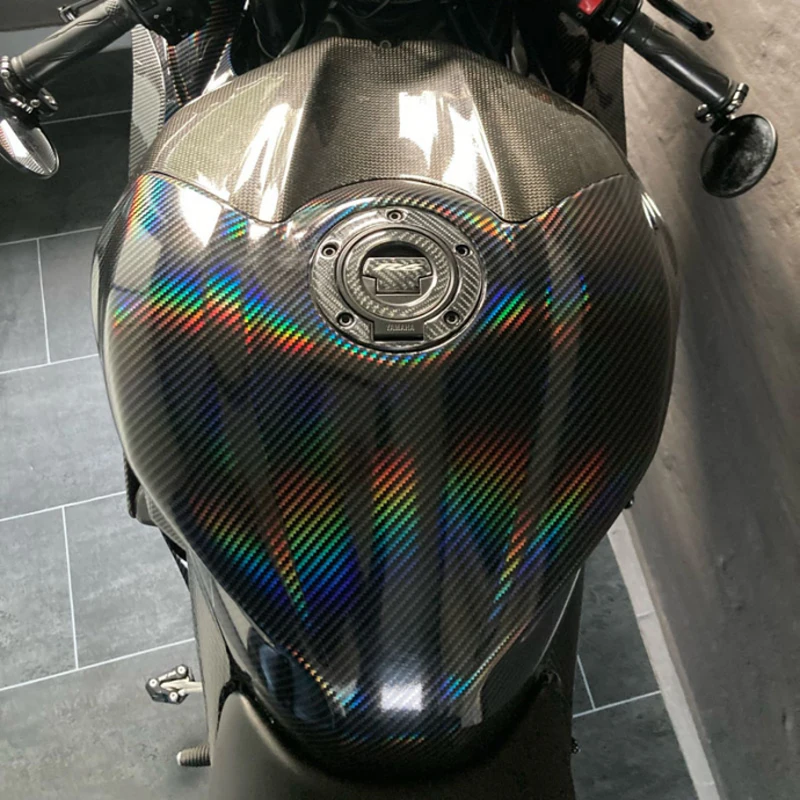 Premium Gloss Holographic Black Carbon Fiber Vinyl Wrap Film Bubble Free Air Release Car Wrap Vinyl Automotive DIY Decals