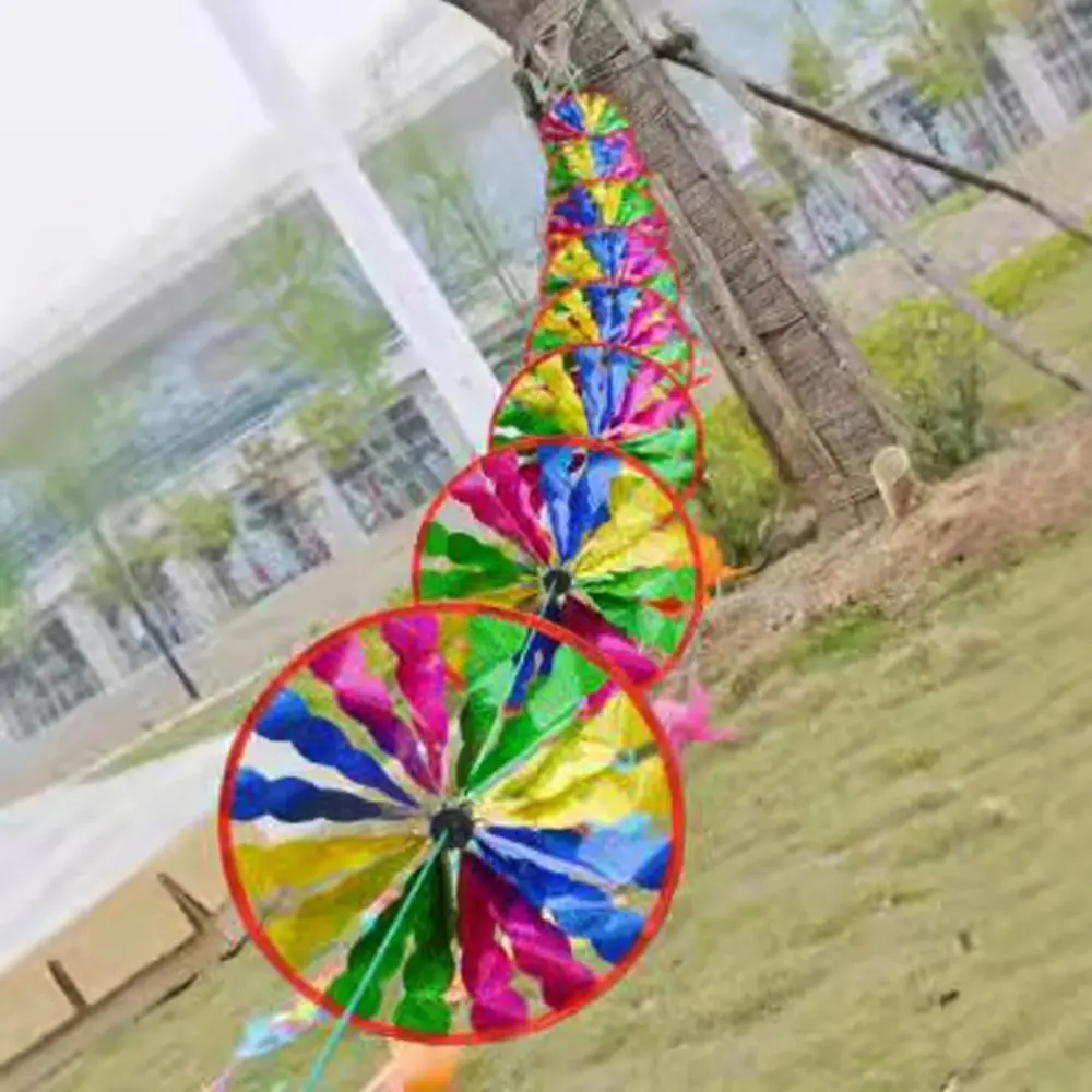 

8pcs/set 30cm 10meters Glitter Laser String Windmill Plastic with Steel Wire Rope Disc Colored Windmill Rainbow Colors Handmade