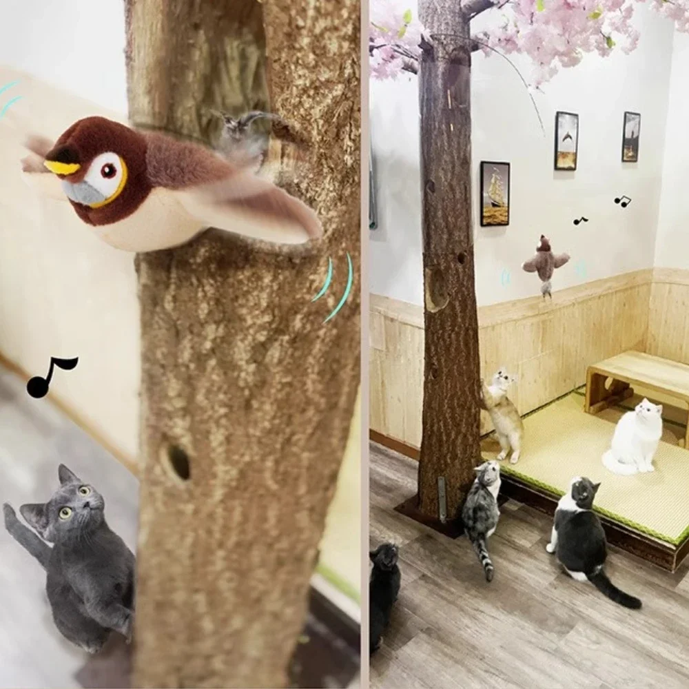 Interactive Cat Toys Rechargeable Flying Bird Cat Toy Chirping Flapping Bird(no Flying) Can Add Catnip Touch Activated Plush Toy