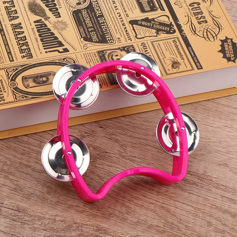 Kindergarten Hand-held Tambourine Metal Bells Plastic Rattle Ball Percussion KTV Party Kids Game Toy Musical Instrument