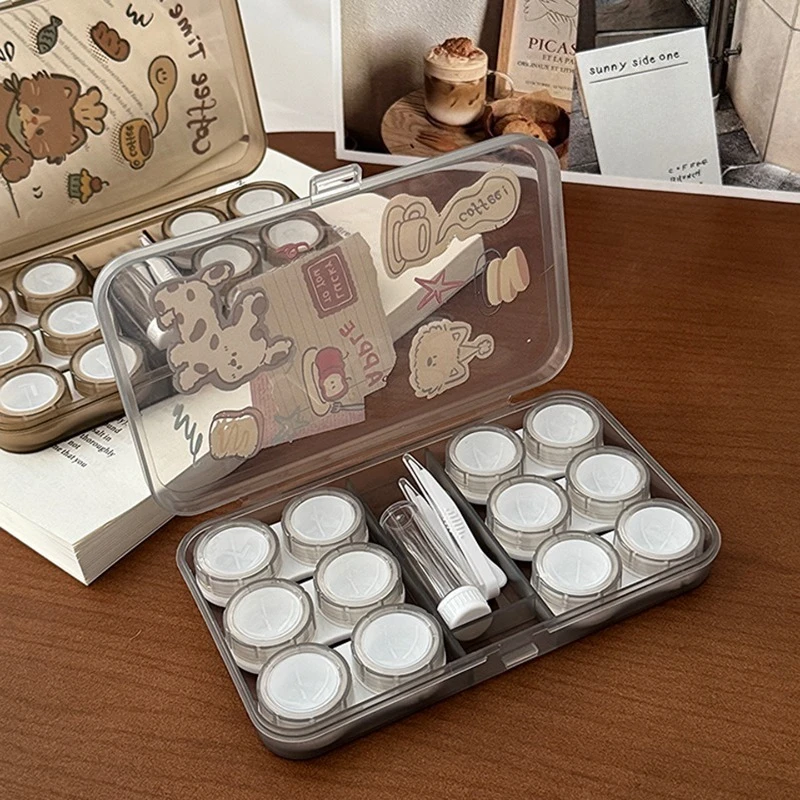 Cute Coffee Cat Contact Lens Case  6 Pairs Large Capacity Lens Organizer Portable Contact Lens Care Case & Storage Box