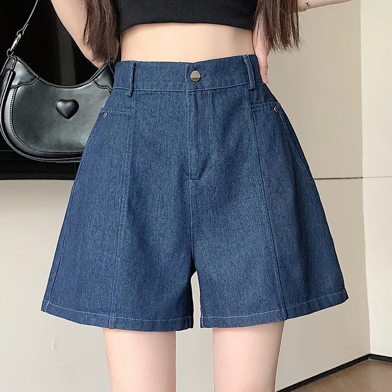 

Denim Shorts for Woman High Waist Wide Leg Summer Pocket Jean Short Female 2026 New Vintage Denim Shorts Beach Short Pants