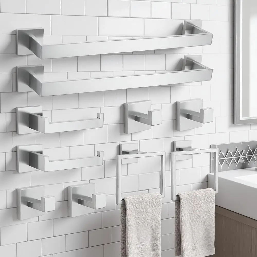 

Набор из 10 предметов для ванной комнаты из матовой никелированной стали - настенный держатель для полотенец, 16 дюймов, аксессуары из нержавеющей стали