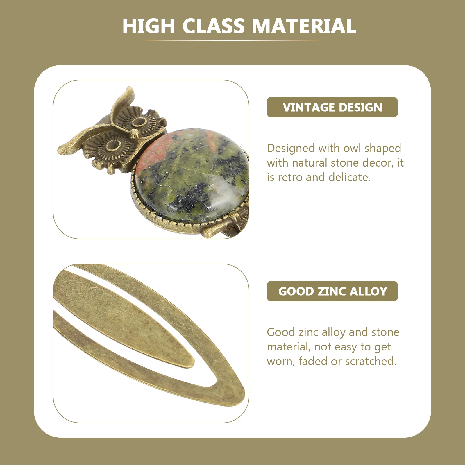 

Zinc Alloy Owl Bookmark Metal Page Marker Natural Stone Retro Reading Mark Student Supply Office Decor Zinc Alloy Owl Book Mark