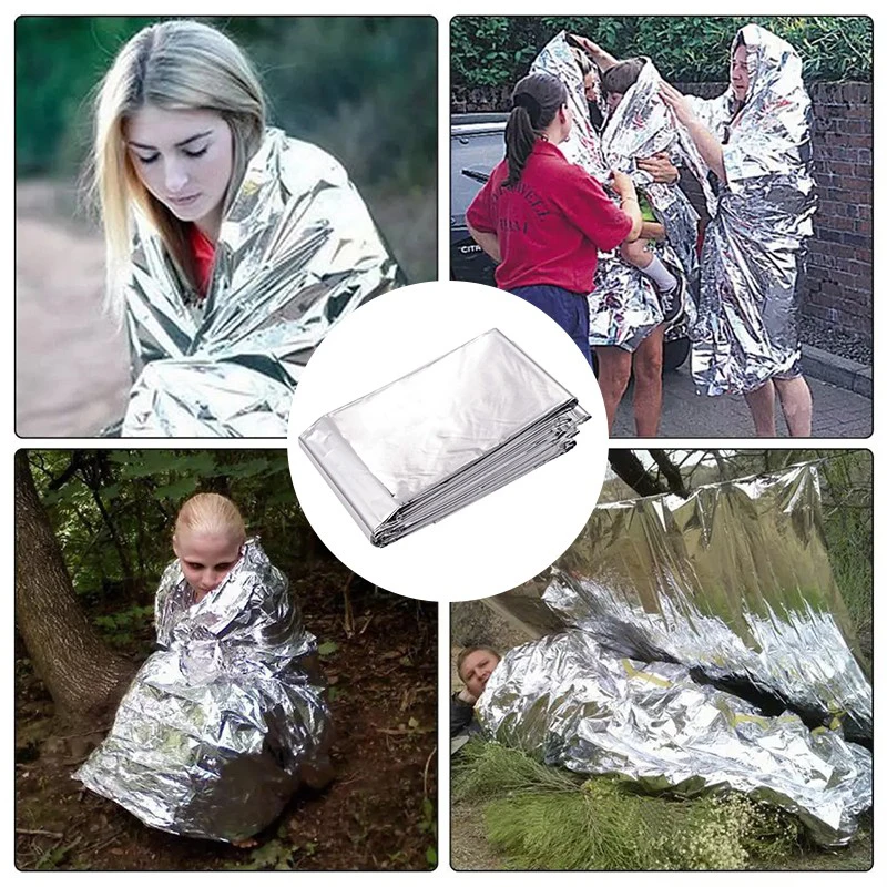 Manta térmica de emergencia para exteriores, manta de supervivencia impermeable, papel de aluminio, espacio caliente, manta de rescate de emergencia