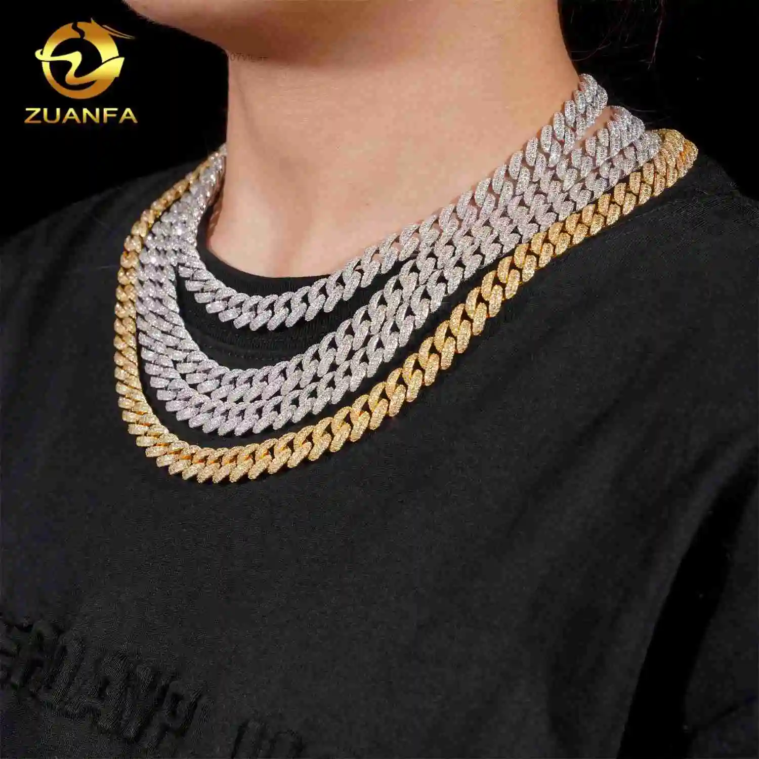 Classic 10mm Moissanite Cuban Chain Instock Iced Out Hip Hop Jewelry 92.5% Silver Pass Diamond Test Miami Cuban Link Chain.