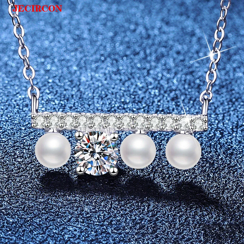 

JECIRCON Sparkling 0.5 Carat Moissanite & Pearl S925 Sterling Silver Necklace, Fashionable Women's Jewelry,Eye - catching Design