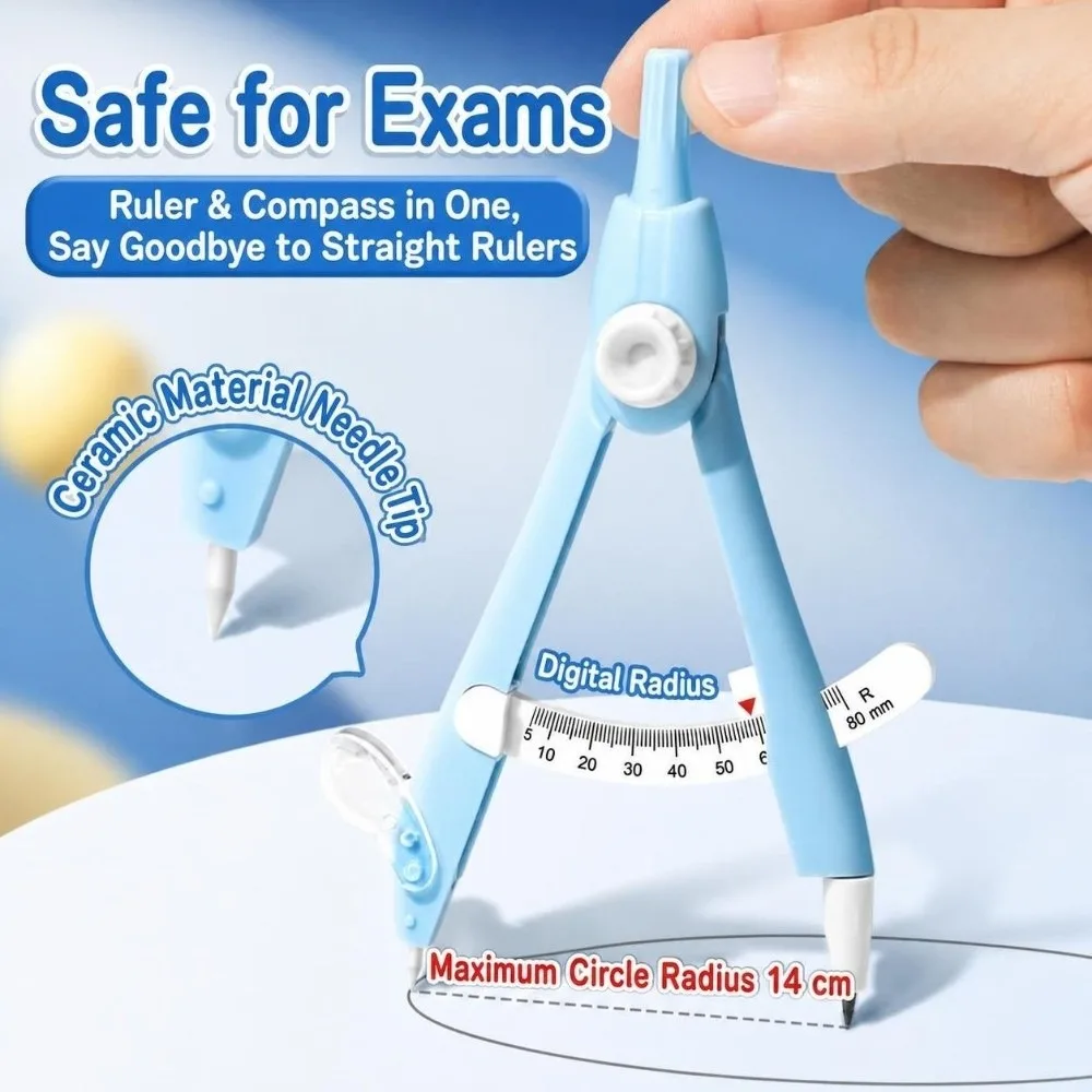 Digital Display Compass Safe No Metal with Replacement Pencil Leads Drawing Compass Lock-Distance Drawing Circles Tool