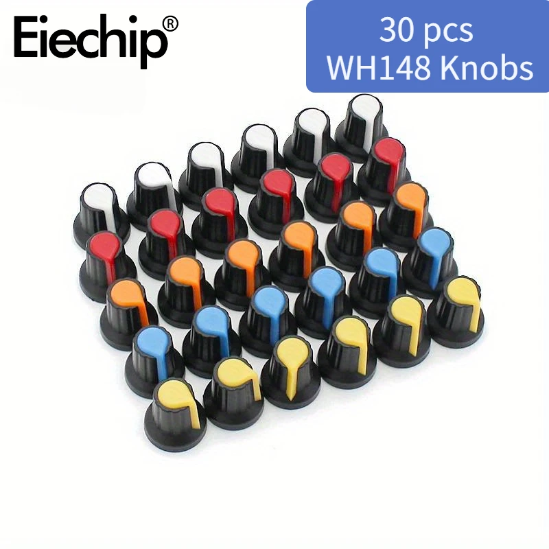 30pcs/lot WH148 Potentiometer knobs 15X17mm 6mm  Potentiometer Plastic Knobs Cap 5 colors Yellow Orange Blue White Red