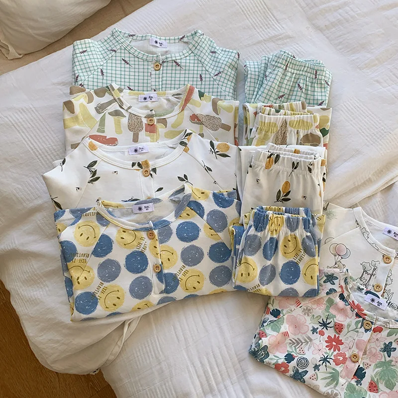 2-8T Toddler Kid Baby Girl Clothes Pajamas Set Long Sleeve Flower Print Homewear Cotton Long Sleeve Pant Suit PJ Set Outfit