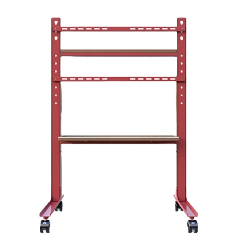 Retro Red TV Cart 32-75 Inch Art Design Mobile TV Stand with Wood Storage Shelf Professional Floor Base for Home Decoration