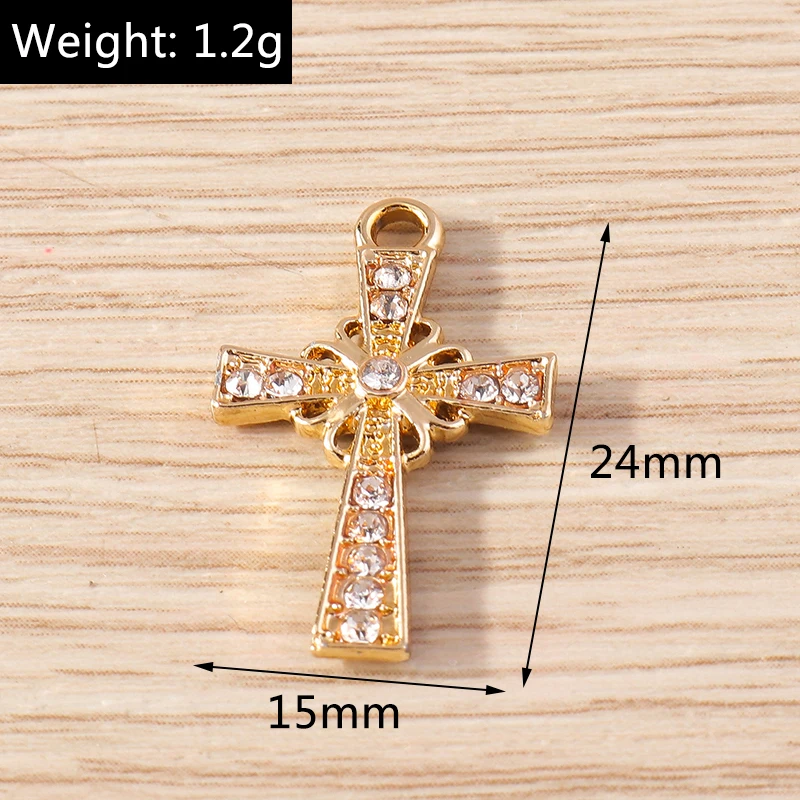 10pcs 15x24mm Cute Crystal Alloy Cross Charms Pendants for Making Drop Earrings Necklaces Bracelets DIY Crafts Jewelry Findings