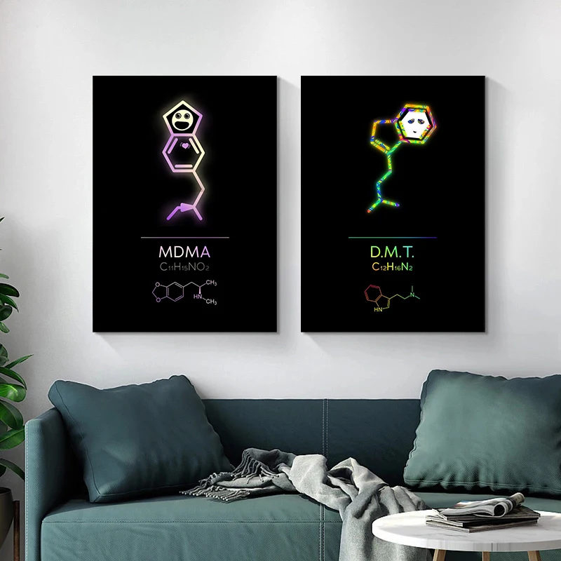 ملصق جزيئات نيون ظريفة ولطيفة ، كيمياء فيزيائية ، تركيبة جزيئية ، طباعة قماش ، ديكور جداري ، ديكور غرفة منزل #2