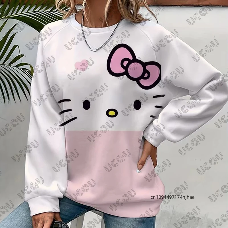MINISO Autumn Cartoon Anime Hello Kitty Print Couples Hoodie For Women Men Long Sleeve Sweatshirt Casual Fashion Harajuku Tops