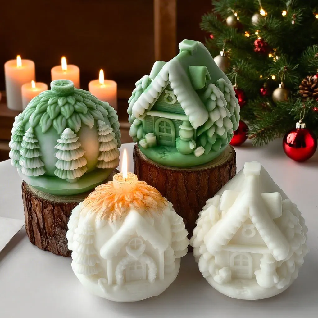 DIY Christmas Tree House Silicone Mold Handmade Aroma Candle Plaster Resin Ornaments Mould Christmas Candle Making Supplies