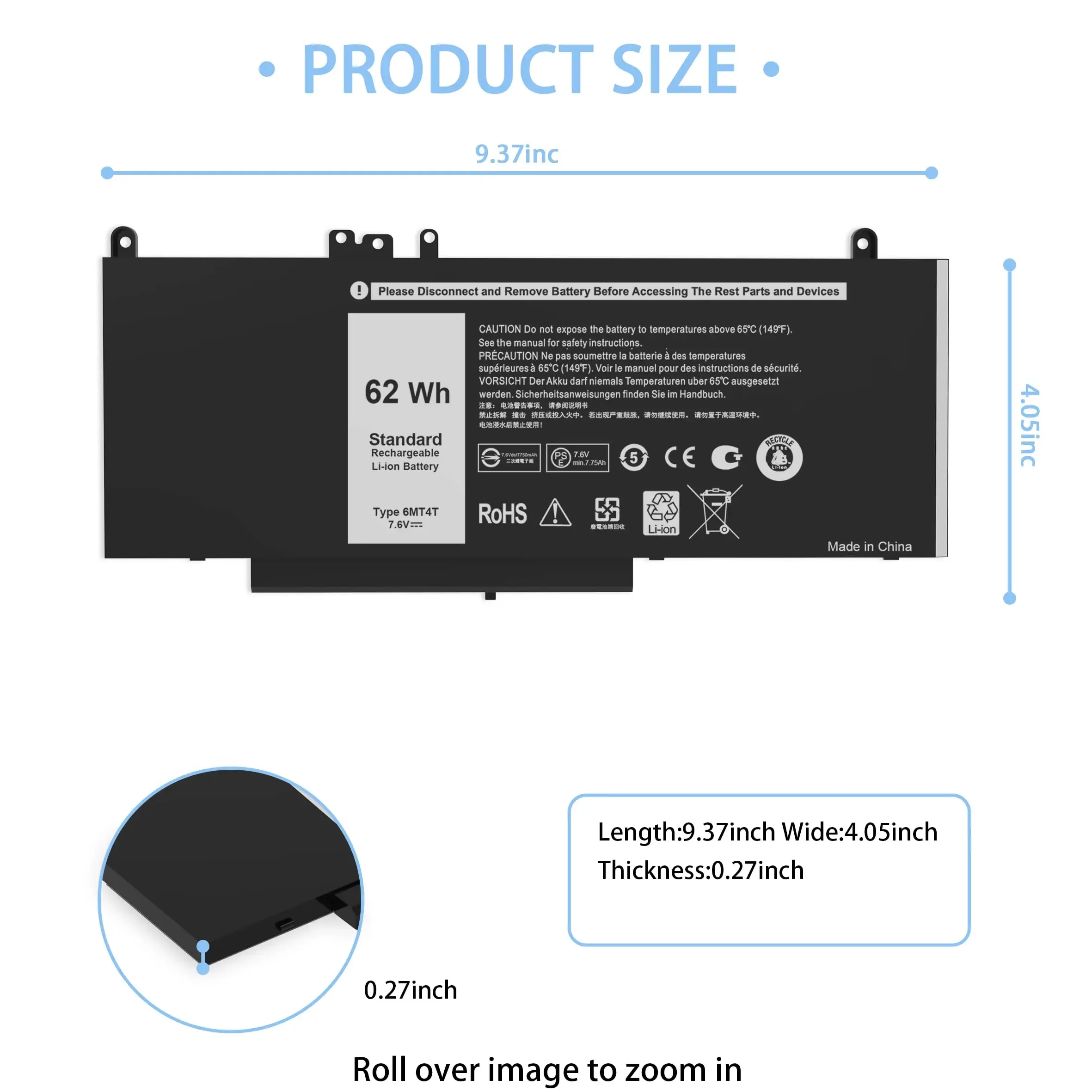 Imagem -04 - Bateria Compatível com Dell Latitude 14 5470 E5470 15 5570 E5570 Precisão 15 3510 M3510 Série 7v69y 6mt4t 6mt4t