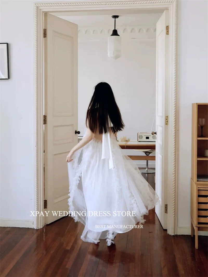 XPAY-Robe de Soirée Élégante en Tulle Blanc, Tenue de Bal Personnalisée, pour Séance Photo de Mariage, Style Coréen