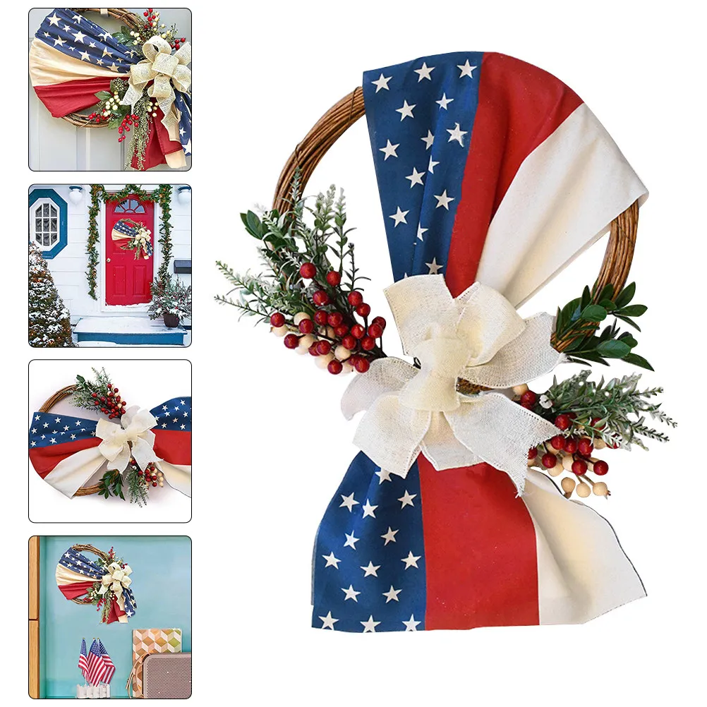 

Праздничный венок-подвеска ко Дню независимости США для дверей, стен, вечеринок 4 июля, дома, бара, торгового центра