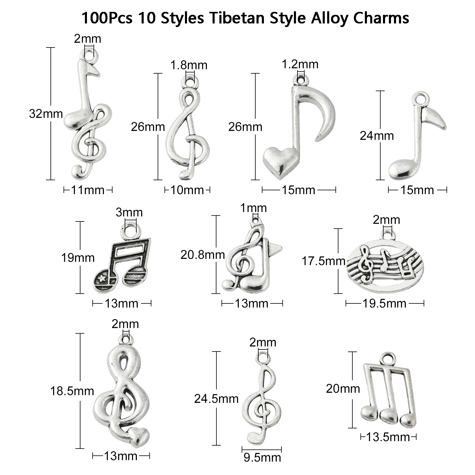 PandaHall 100 Pcs Musical Note Charms Music Sound Charms for Bracelet DIY Earrings Necklace Jewelry Making