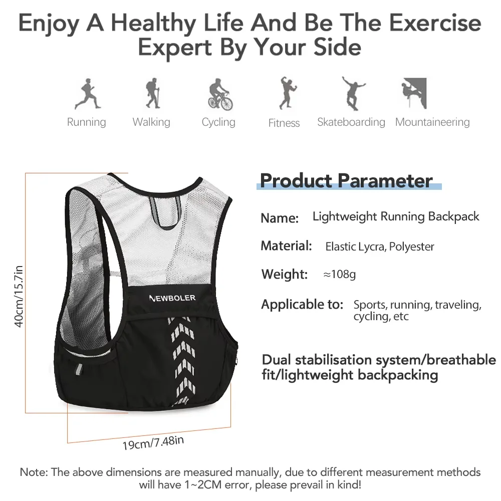 Outdoor Trail Running Backpack 5L Ultralight Women Men Running Race Hydration Vest Marathon Bicycle Bag for Marathon Hiking