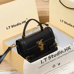 Luxury Women's Genuine Leather Handheld Small Square Bag with Advanced Texture Retro Bag 2024 New Designer One Shoulder Crossbod