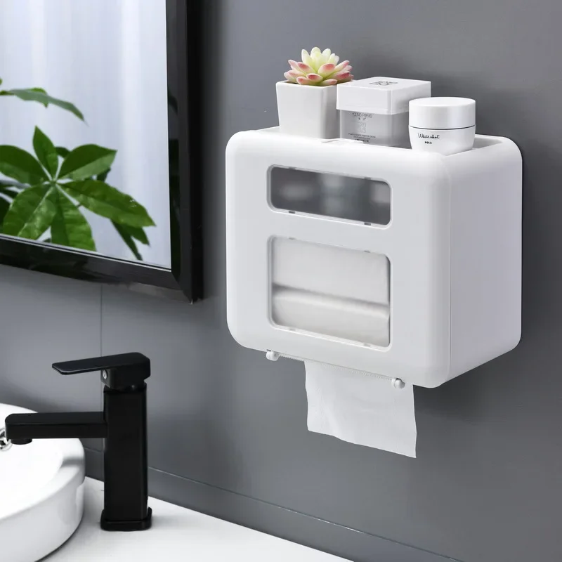 Toilet paper container holder tissue box storage rack wall mounted waterproof toilet paper roll holder bathroom accessories
