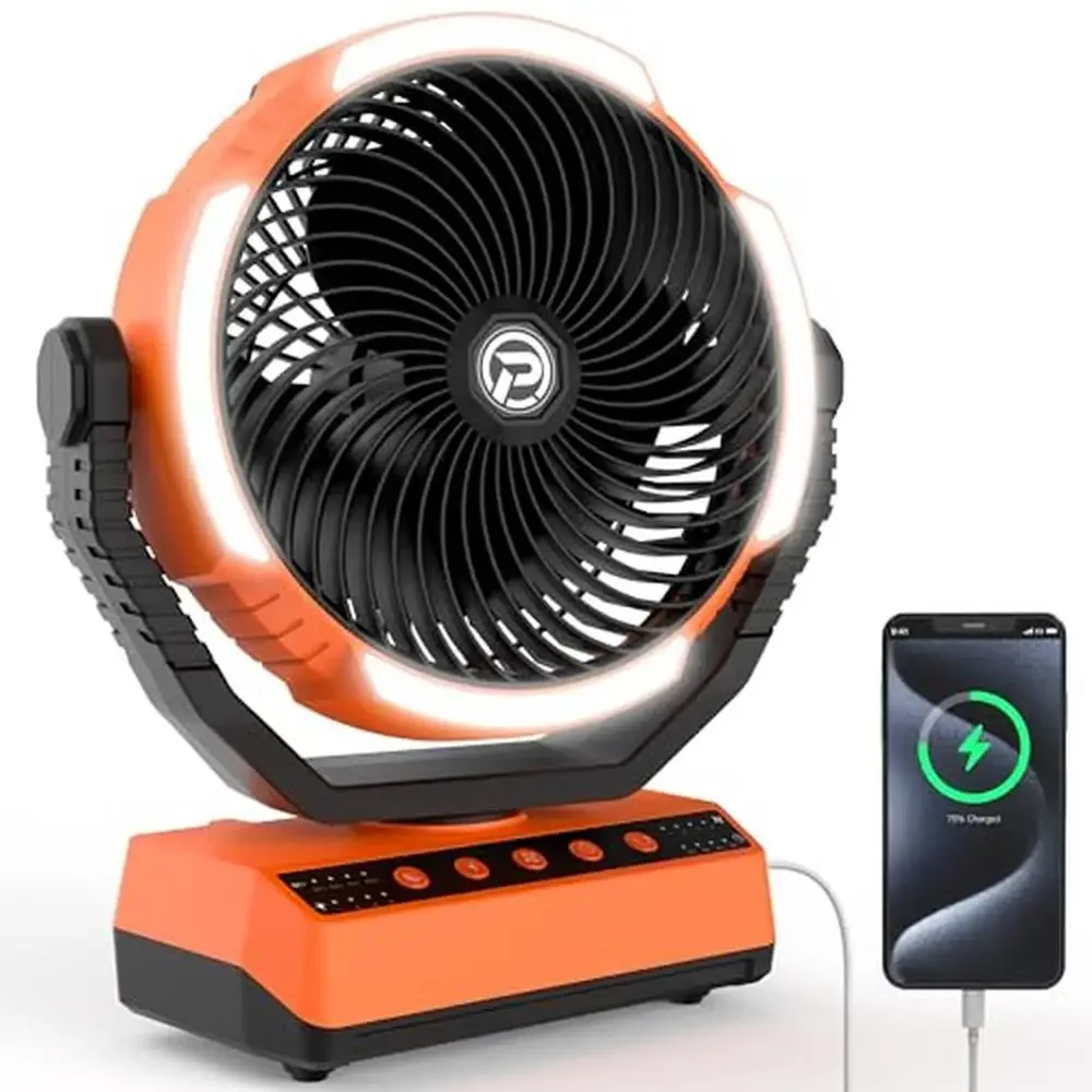 20000mAh Portable Camping Fan with LED Light 70HRS Run Time Auto Oscillation 4-Speed USB Charger Ideal Tent Travel Power Outage