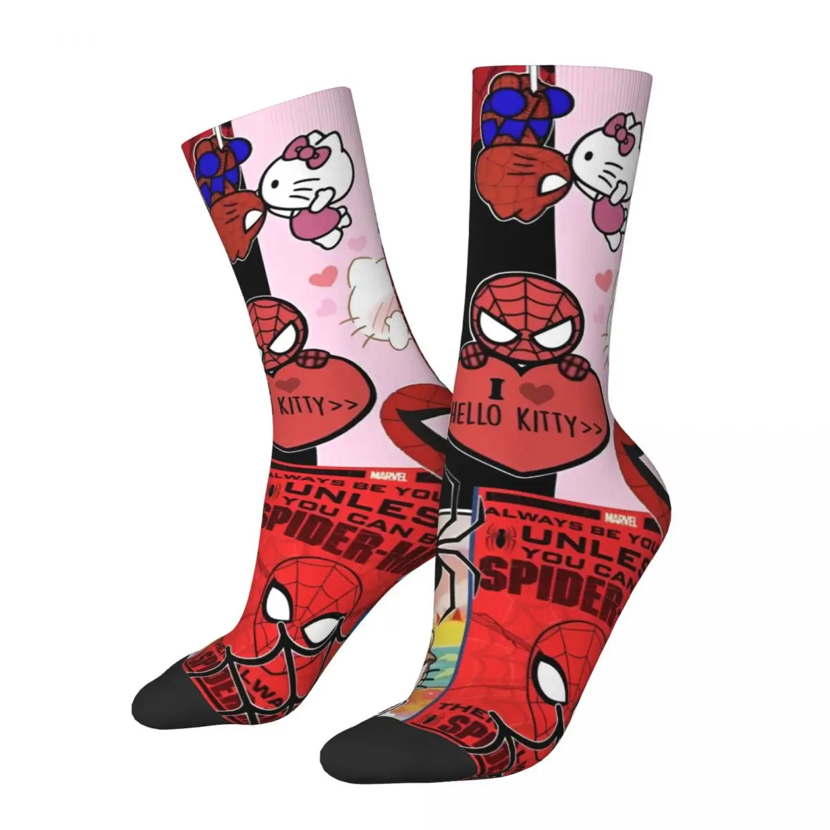 Autumn Winter Funny Men's Women's Spiderman I Love Hello Kitty Cartoon Socks Non-slip Sports Socks