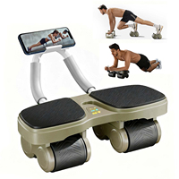 4-Wheels Ab Roller with Elbow Support and Phone Holder, Multifunction Automatic Rebound Abdominal Wheel for Core Workout