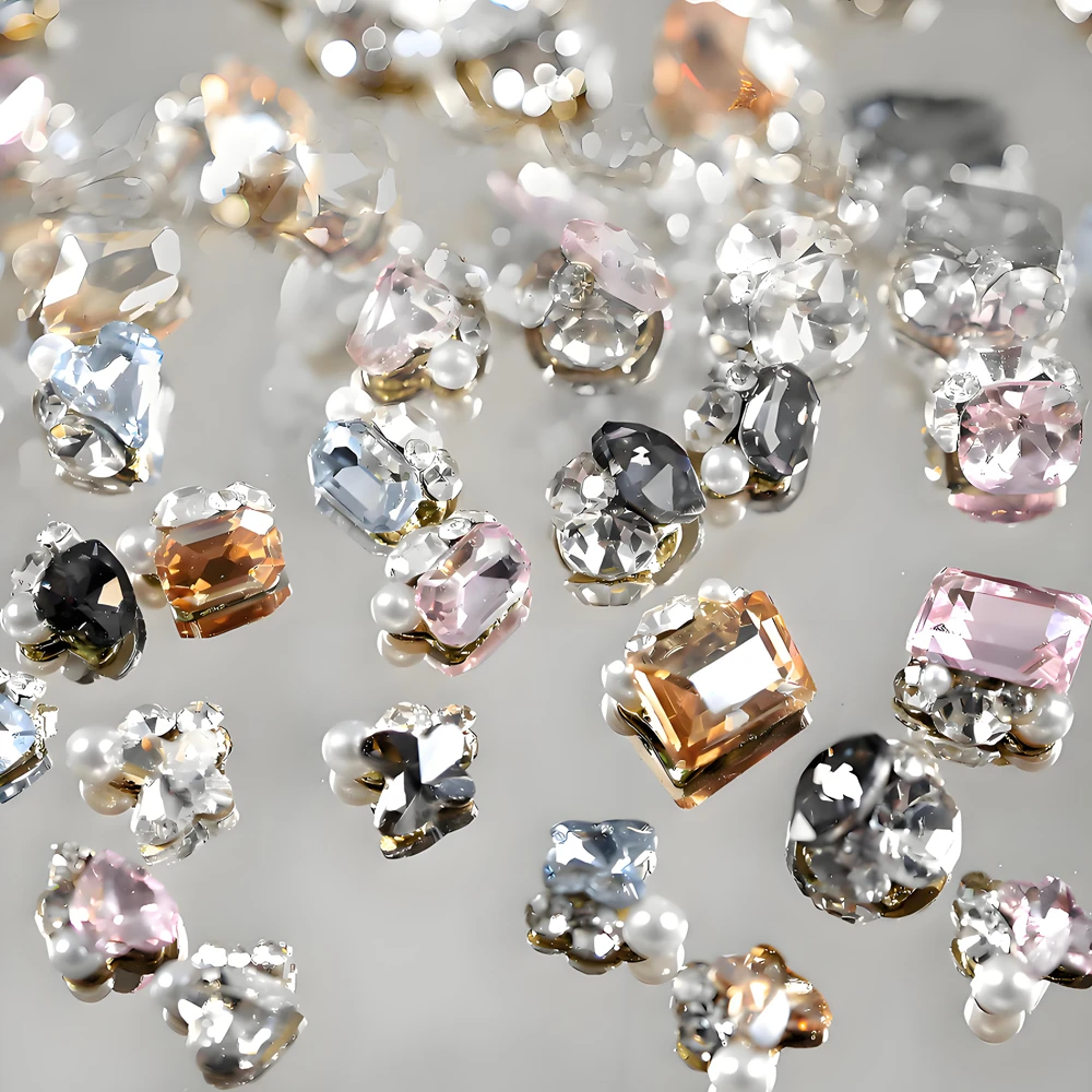 

10PCS 3D Crystal Nail Art Decoration Rhinestone Pile Charms Stacked Pearl Diamonds Gem Stone Accessories Manicure Decor Supplies