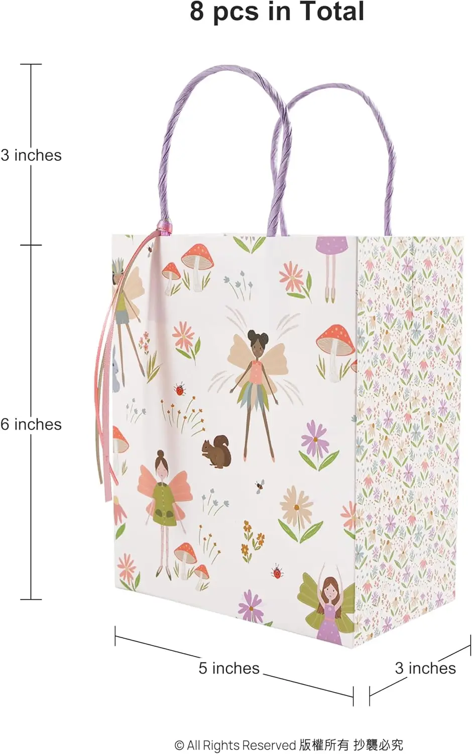 8Pcs Woodland Fairy Theme Gift Bags Set with Ribbon Decorations for Birthday Party Fairies Bag Pink Boxes with Mushroom Flower