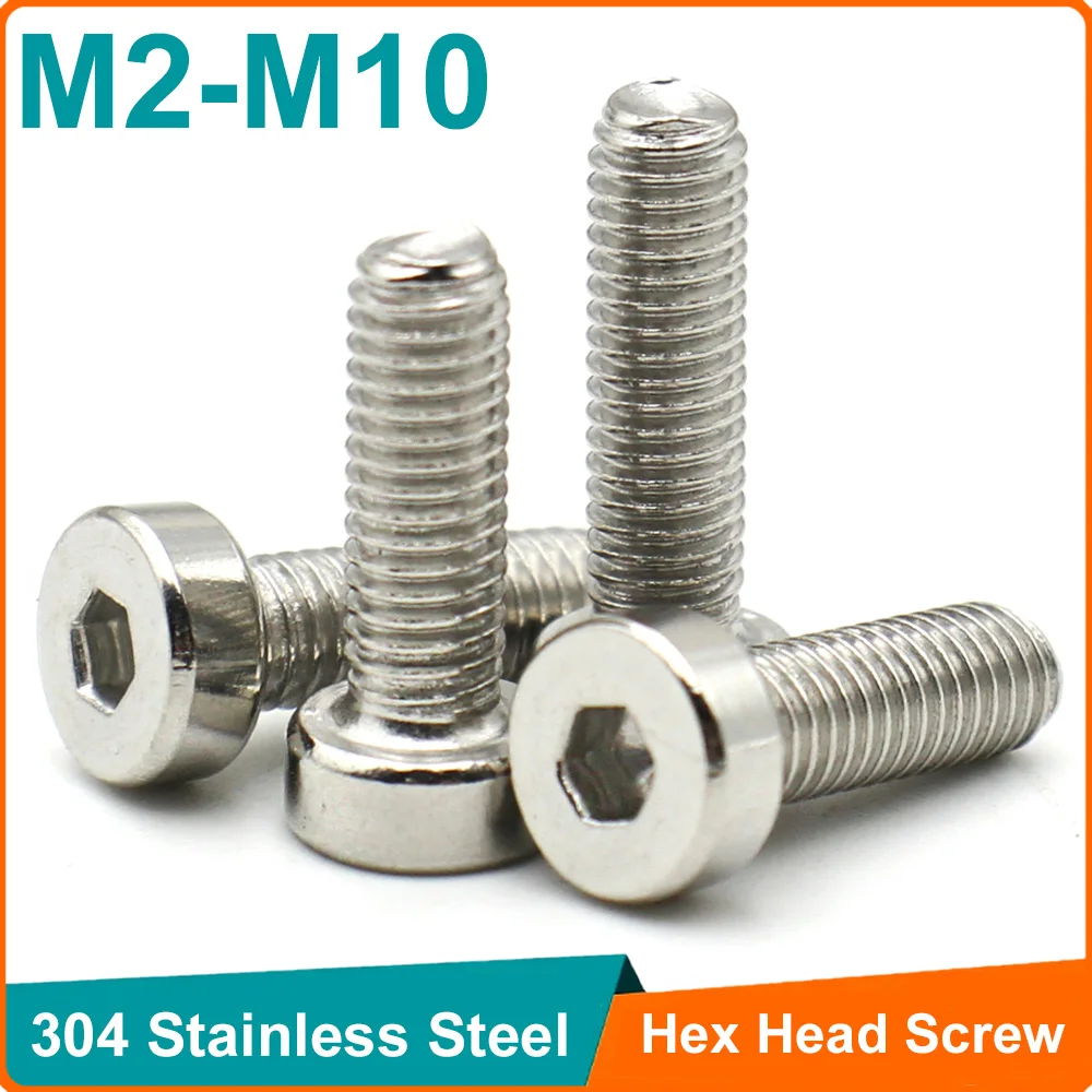 2/5/10/20pcs 304 Stainless Steel M2 M2.5 M3 M4 M5 M6 M8 M10 Hex Hexagon Socket Thin Short Low Cap Head Screws Bolt DIN7984