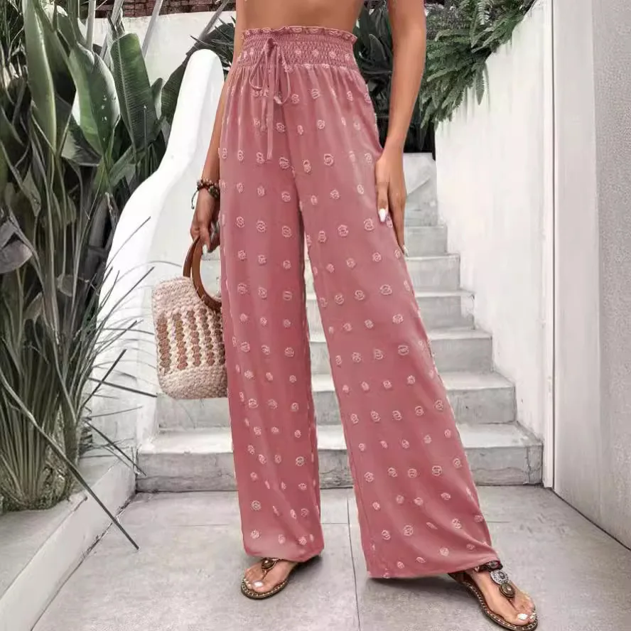 

New Casual Micro Elastic Loose Play High Waist Jacquard Casual Pants Wide Leg Trousers Long Pants Women