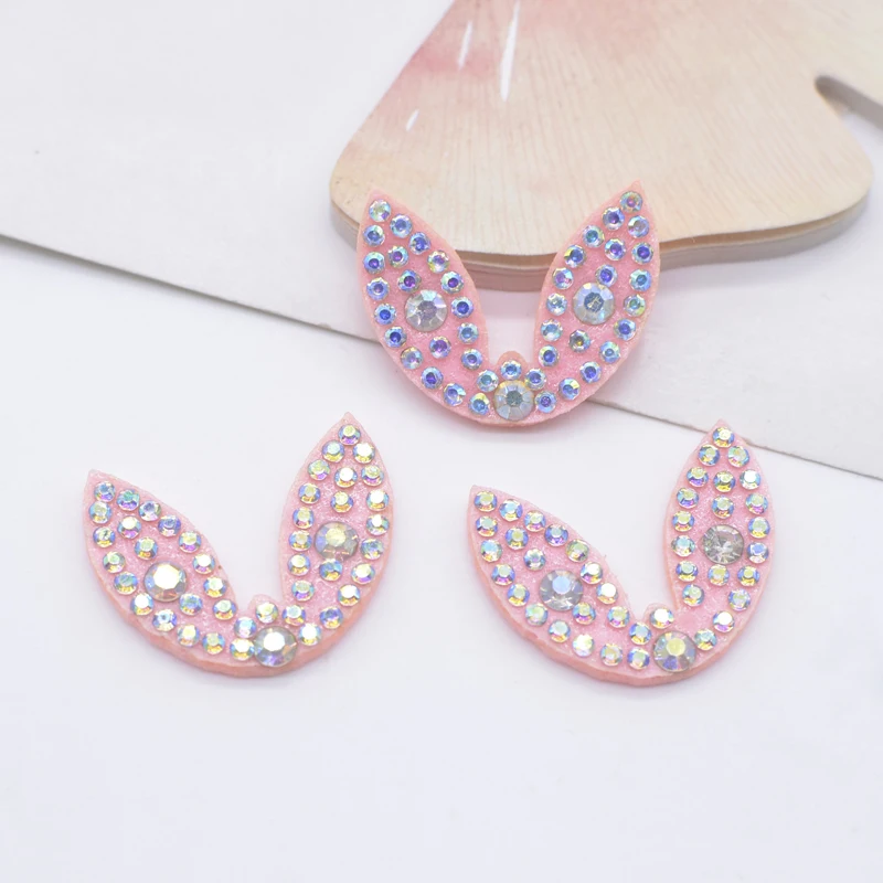 30Pcs 26*20mm Kawaii Rabbit Ears Rhinestone Crystal Patches Decor Appliques Supply Cloth DIY Headwear Crafts Accessories